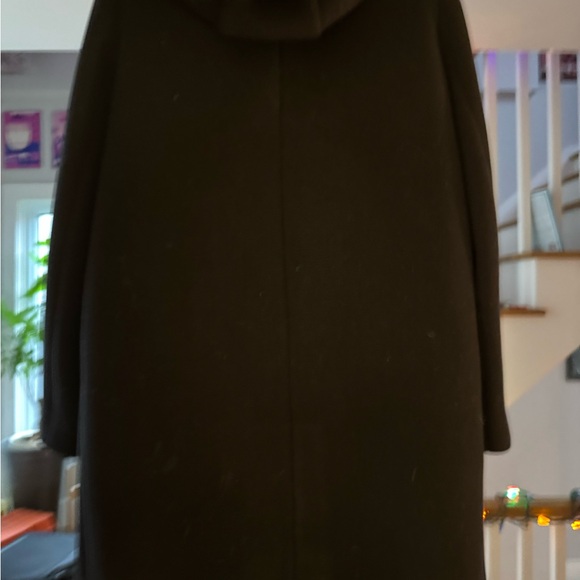 Women's Black Coat with Fur Trim - Picture 3 of 6